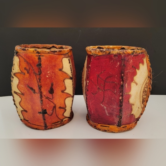 Moroccan Tea Light Leather Candle Henna Lantern, wrought-iron, handmade set of 2 - Picture 2 of 7